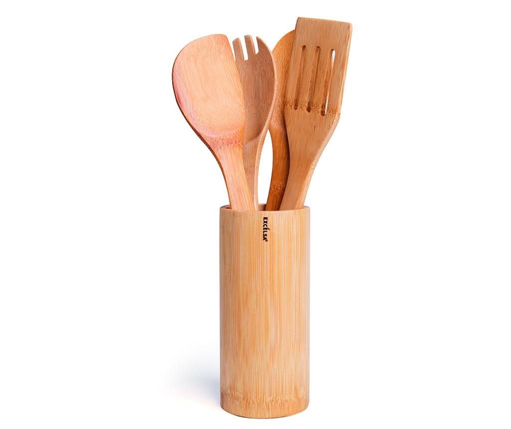 Set 4 ustensile de bucatarie si suport Ecoliving - Excelsa, Maro de la Excelsa